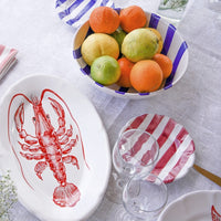 RED & BLUE STRIPED SMALL SIDE PLATES SET OF 6 - 16CM