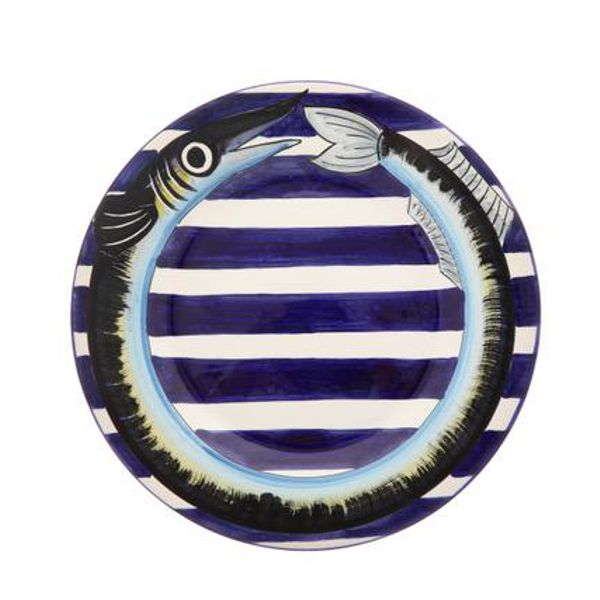 HAND PAINTED FISH DINNER PLATES SET OF 3 - 26cm