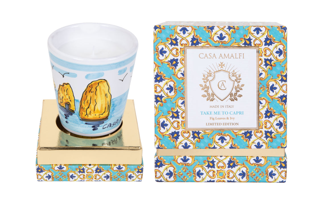 TAKE ME TO CAPRI Faragllioni Candela di Soia Dipinta a Mano -  Fig Leaves & Ivy 200gr