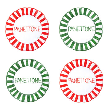 RED & GREEN STRIPES DINNER PLATES - Set of 4