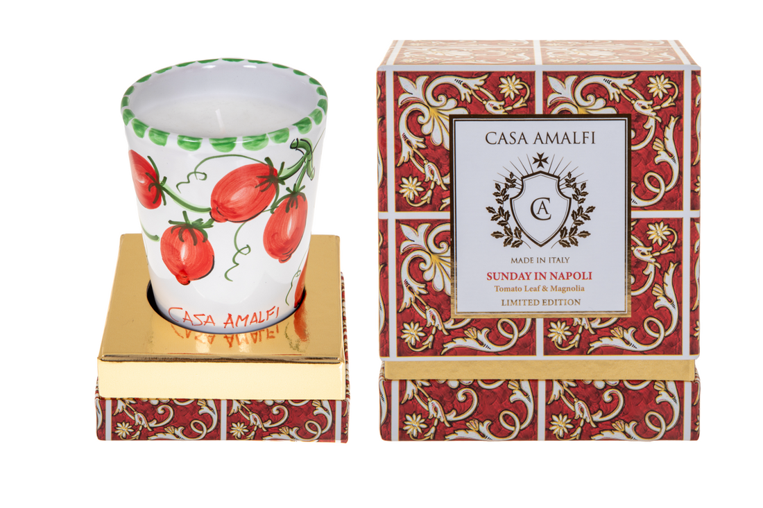 SUNDAY IN NAPOLI Pomodorini Candela di Soia Dipinta a Mano - Tomato Leaf & Magnolia 200 gr