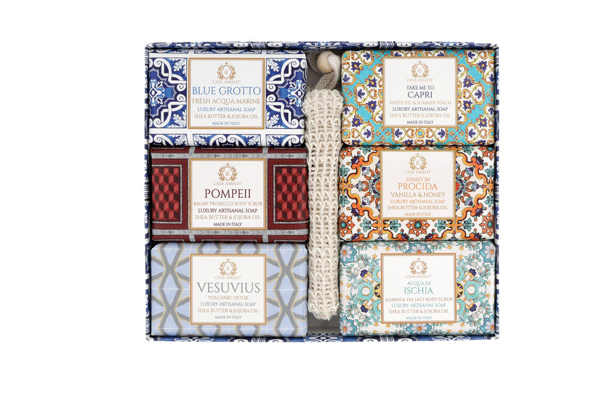 BLUE GROTTO 6 SOAPS WITH SISAL BAG SET
