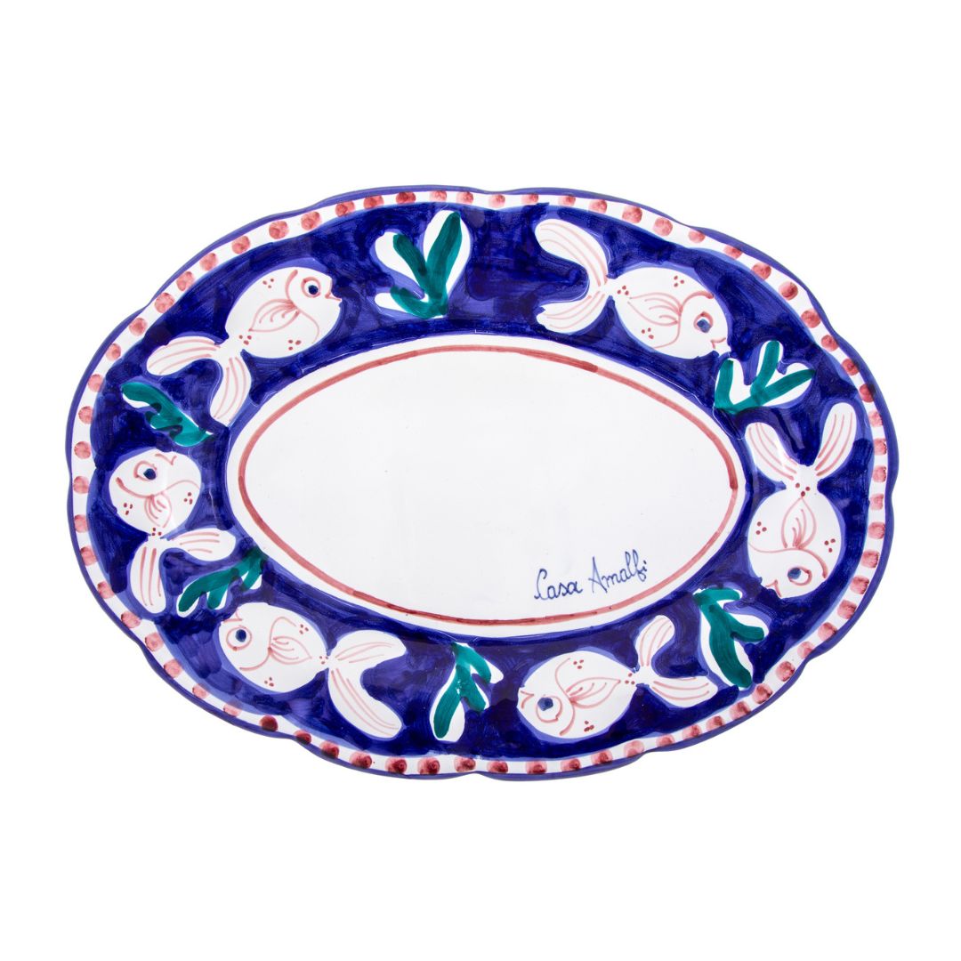 BLUE FISH OVAL SERVING PLATE 30 cm