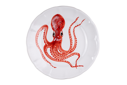 RED & BLUE FISH DINNER PLATES - Set of 6