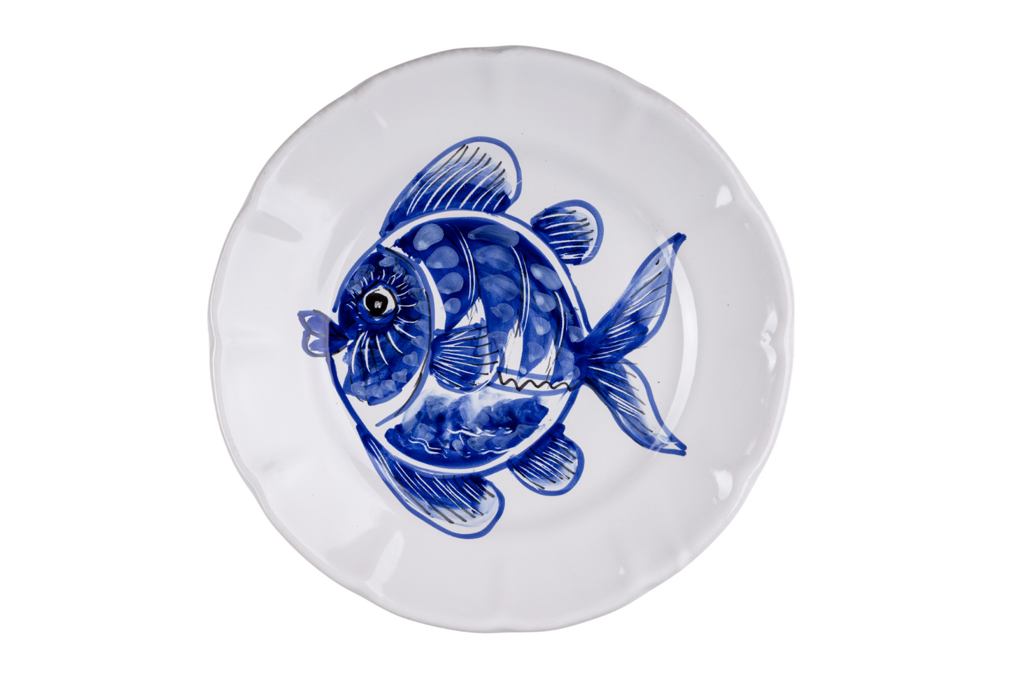 RED & BLUE FISH DINNER PLATES - Set of 6