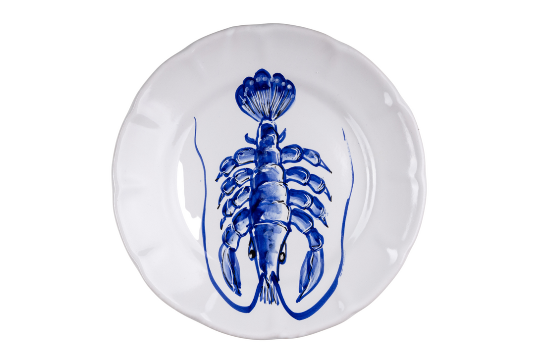 RED & BLUE FISH PLATE SET OF 6
