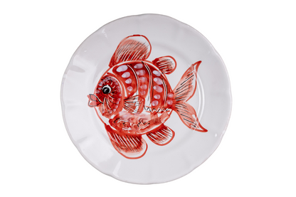 RED & BLUE FISH DINNER PLATES - Set of 6