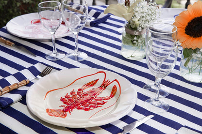 RED & BLUE FISH DINNER PLATES - Set of 6