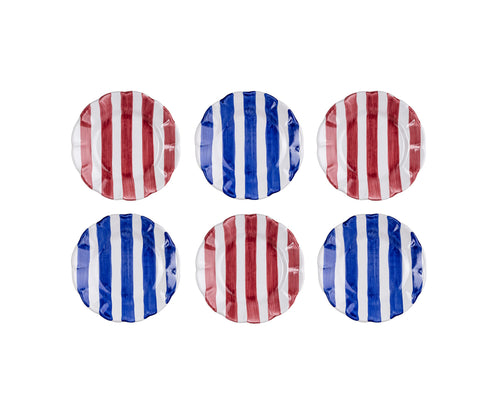 RED & BLUE STRIPED DINNER PLATES - Set of 6