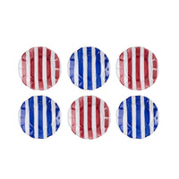 RED & BLUE STRIPED SMALL SIDE PLATES SET OF 6 - 16CM